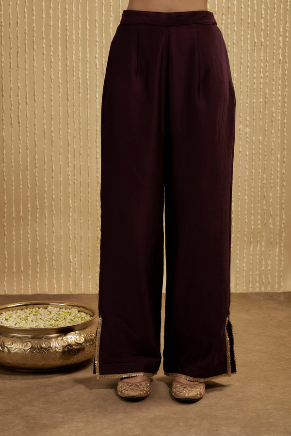 WINE SILK CHANDERI SHORT KURTA PANTS SET