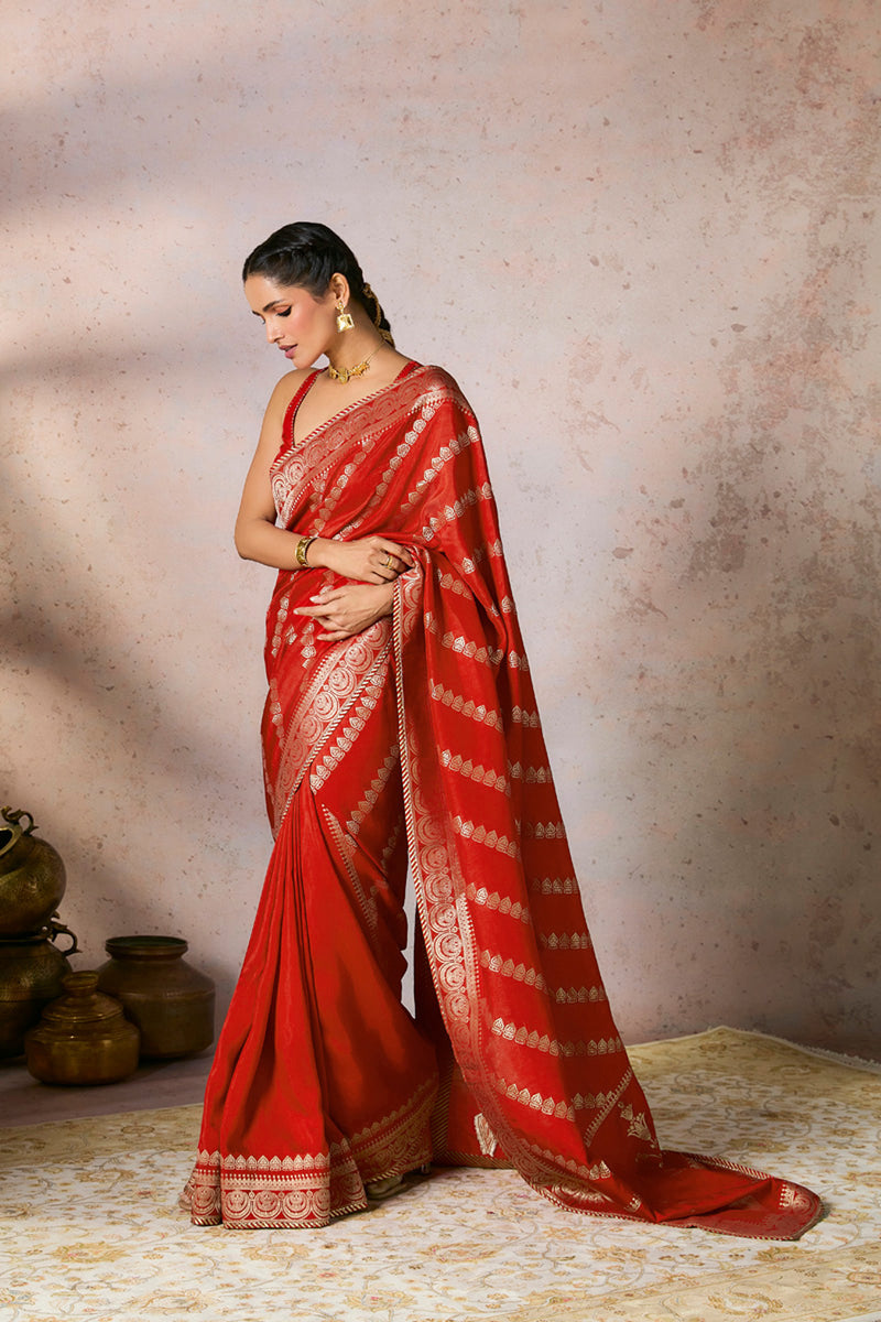 Red Jacquard Saree
