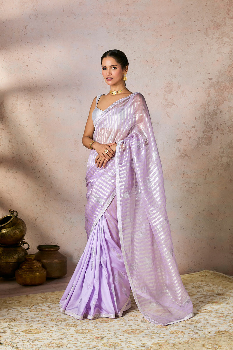 Lilac Striped Zari Saree