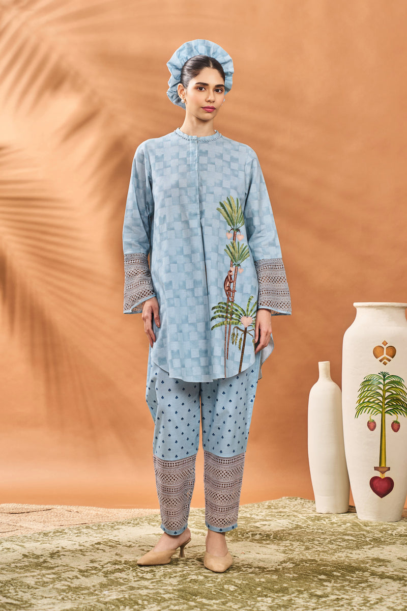 BLUE BLOOMING BOARD TUNIC SET