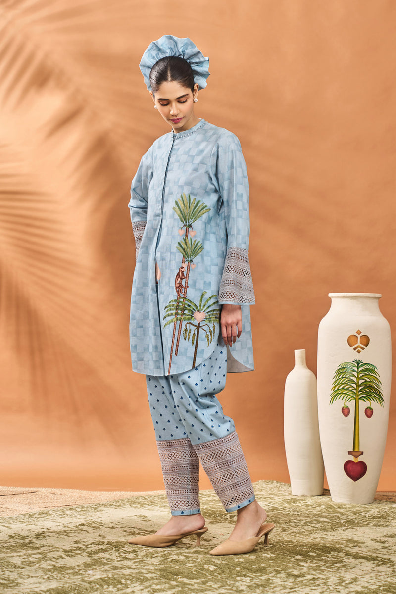 BLUE BLOOMING BOARD TUNIC SET