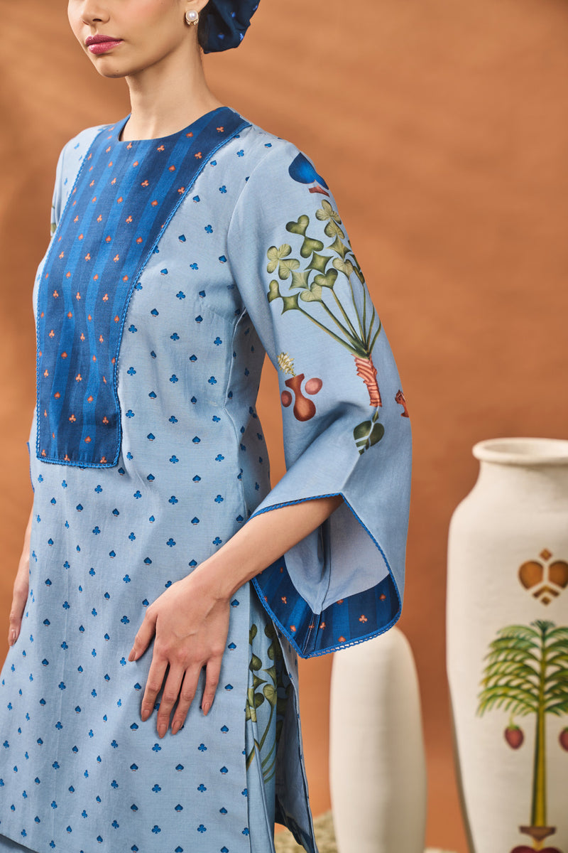 POWDER BLUE SPADE BLOSSOM TUNIC SET