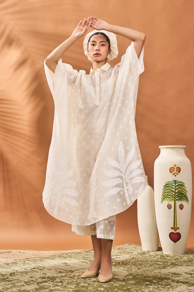 CHANDERI TRELLIS PALM KAFTAN SET
