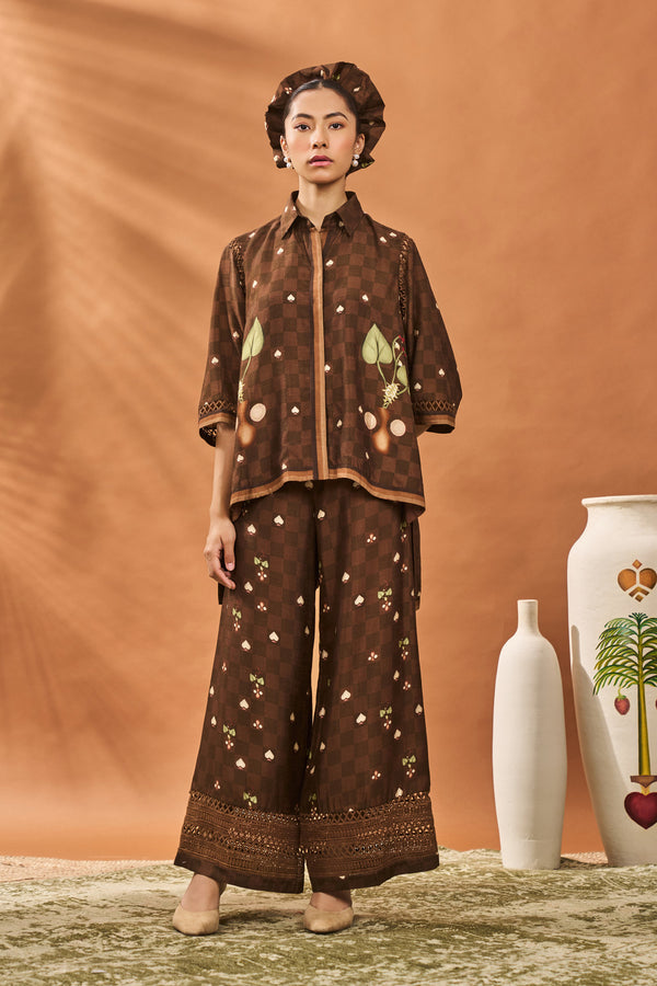 BROWN CHECKERS BLOOM TUNIC SET