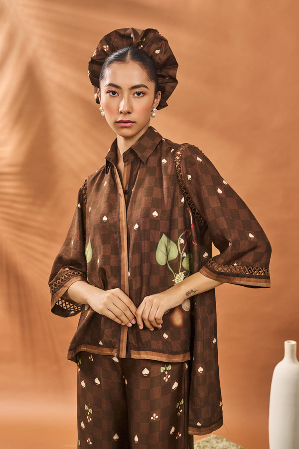 BROWN CHECKERS BLOOM TUNIC SET