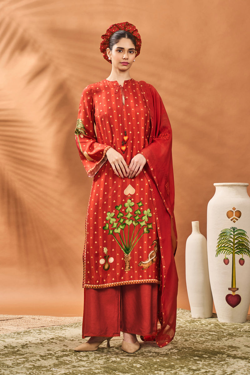 RUST STRIPED ALL FOURS KURTA SET