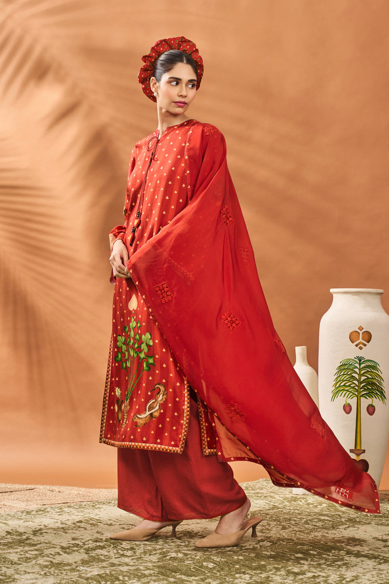 RUST STRIPED ALL FOURS KURTA SET