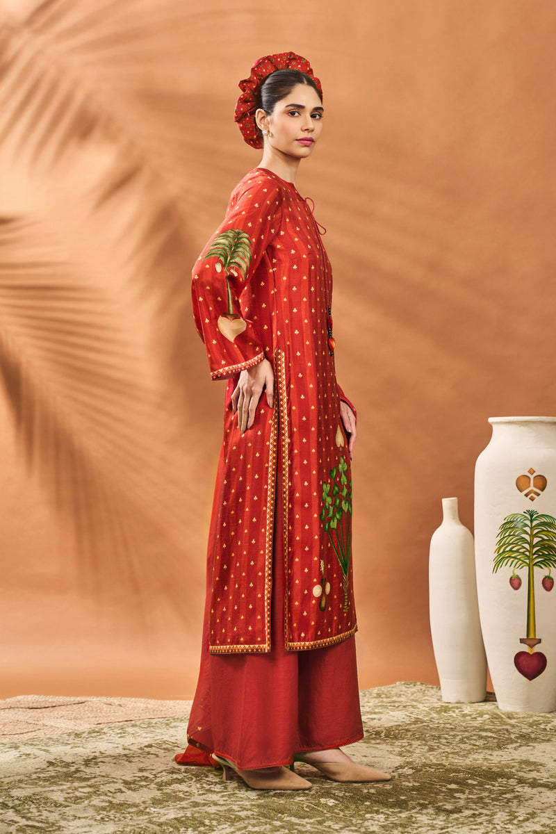 RUST STRIPED ALL FOURS KURTA SET
