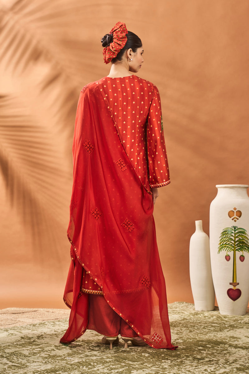 RUST STRIPED ALL FOURS KURTA SET