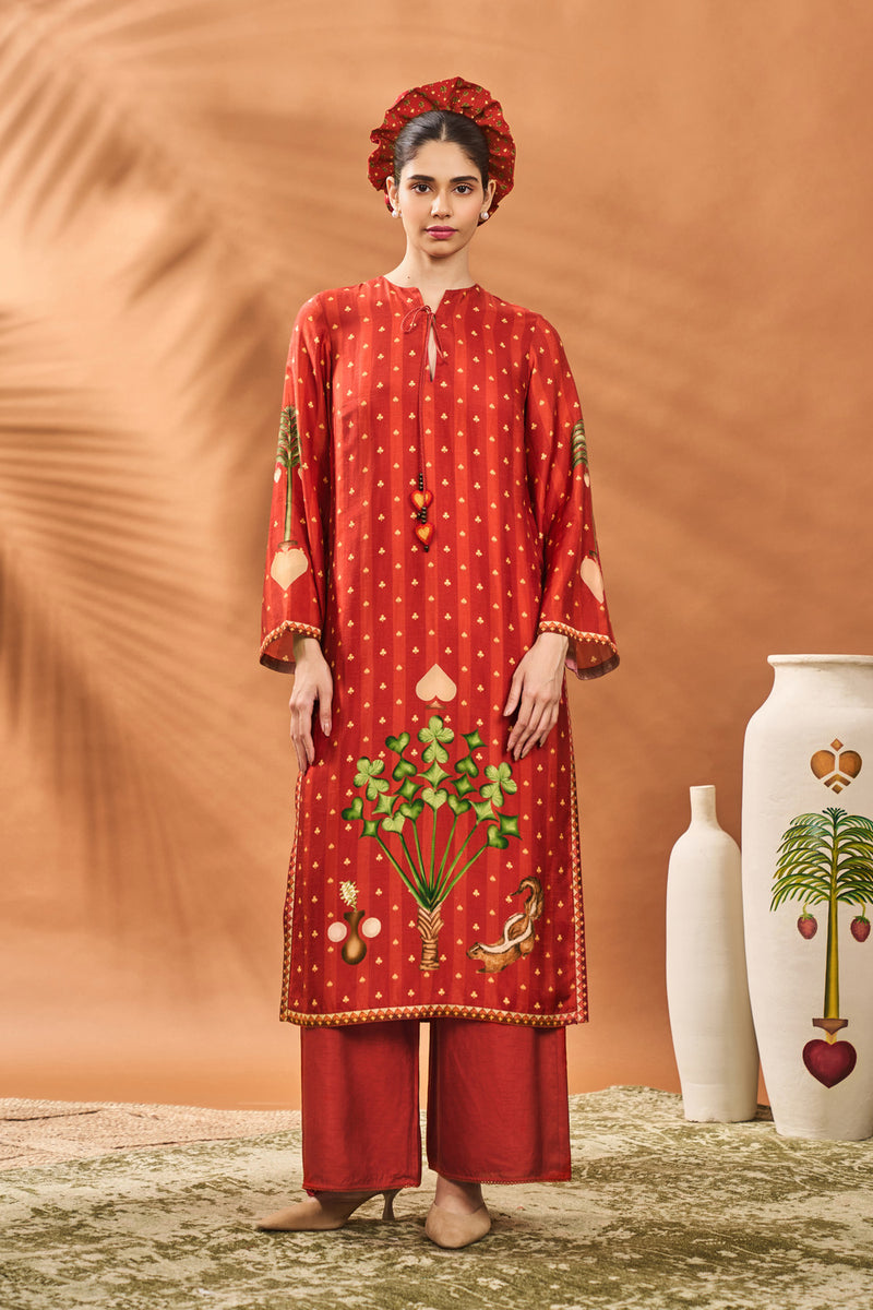 RUST STRIPED ALL FOURS KURTA SET