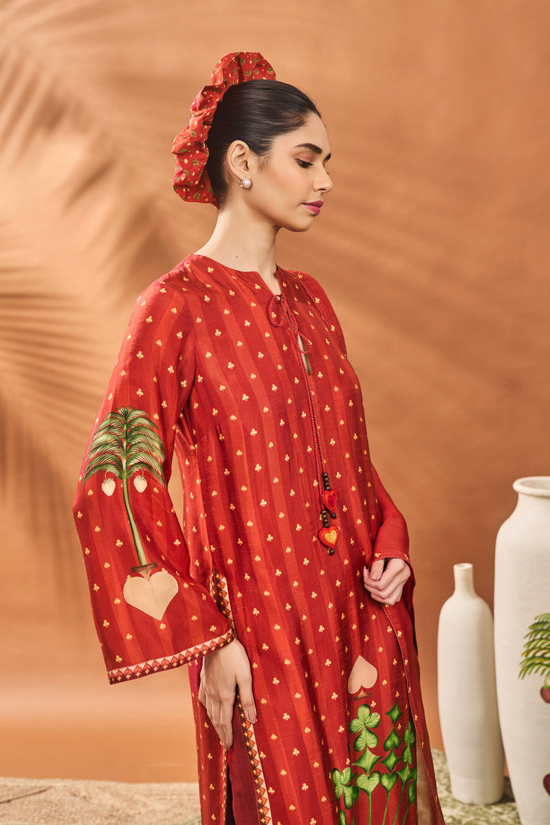 RUST STRIPED ALL FOURS KURTA SET
