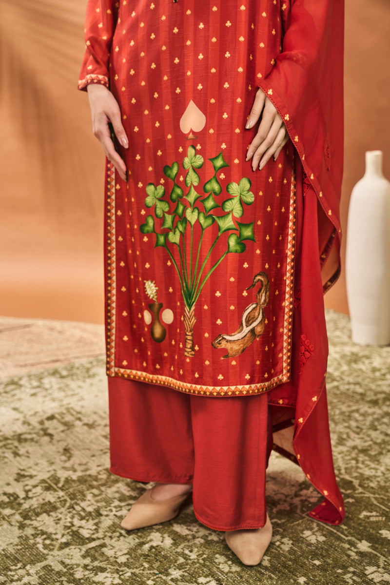 RUST STRIPED ALL FOURS KURTA SET
