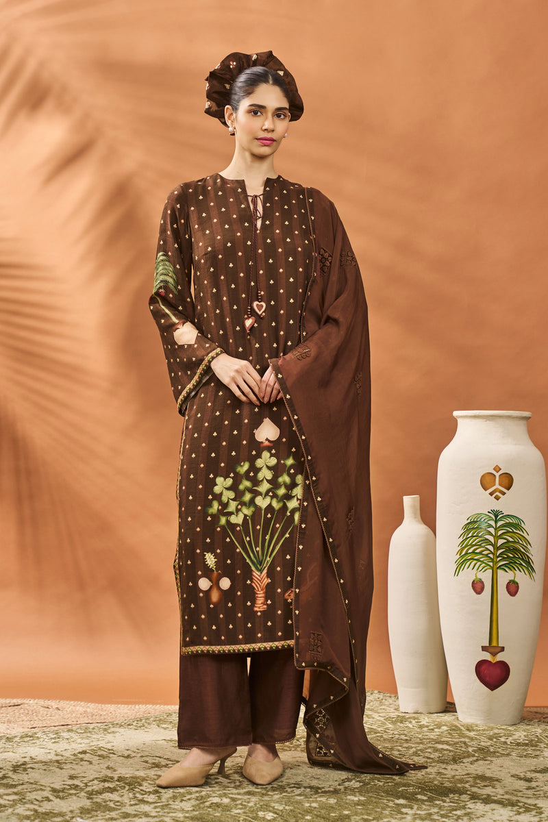 BROWN STRIPED ALL FOURS KURTA SET
