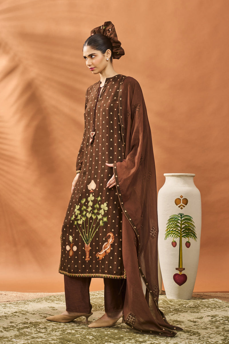 BROWN STRIPED ALL FOURS KURTA SET