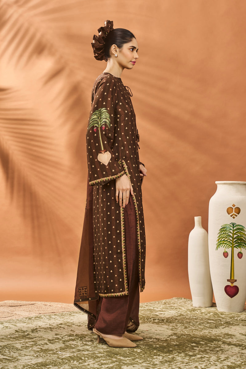 BROWN STRIPED ALL FOURS KURTA SET