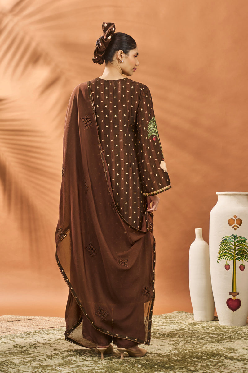 BROWN STRIPED ALL FOURS KURTA SET