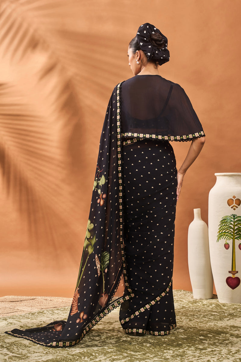BLACK STRIPED ALL FOURS SAREE