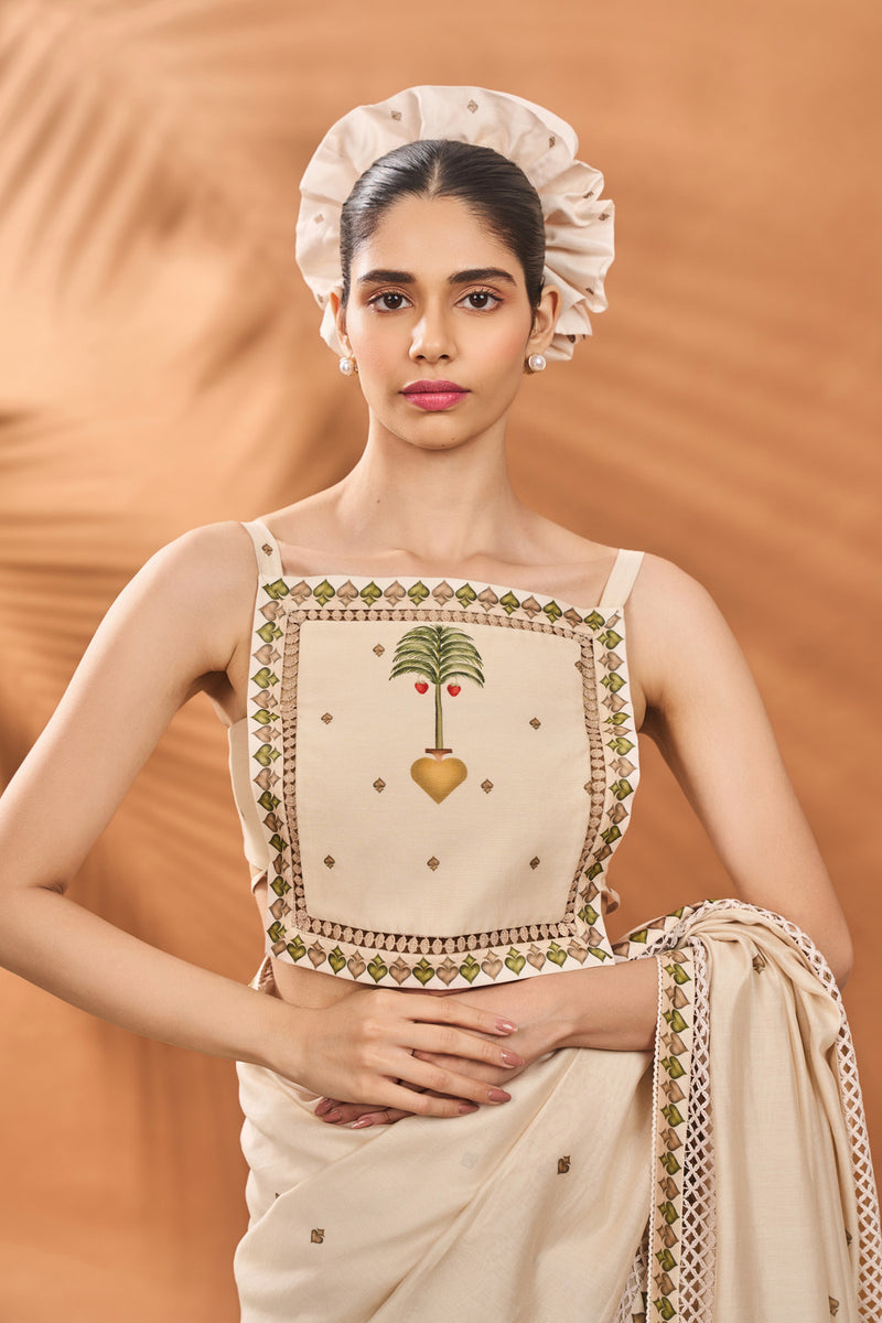 IVORY TREE OF HEARTS SAREE