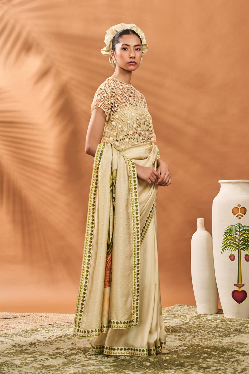 SAGE GREEN STRIPED ALL FOURS SAREE