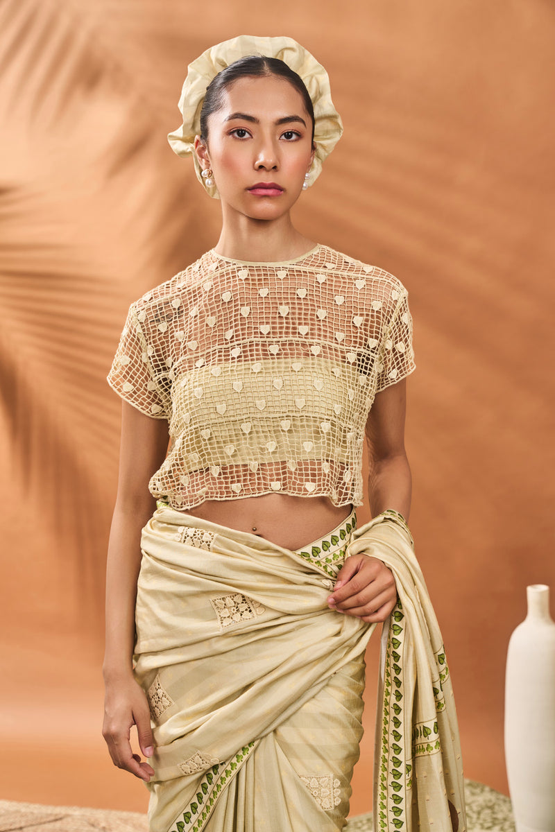 SAGE GREEN STRIPED ALL FOURS SAREE