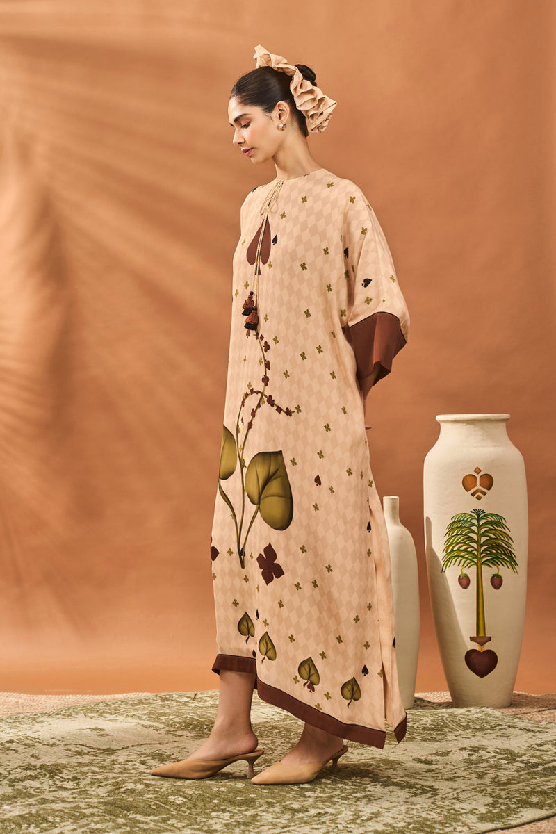 BEIGE CLOVER CHECKS KAFTAN