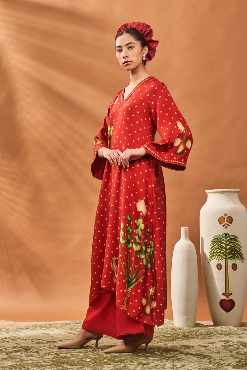 RUST SPADE BLOSSOM KAFTAN SET