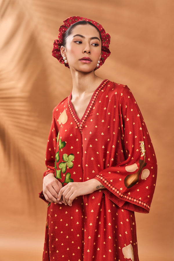 RUST SPADE BLOSSOM KAFTAN SET
