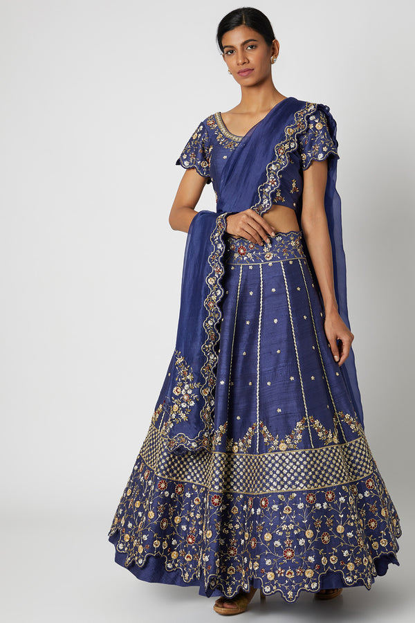 Blue Embroidered Lehenga Set