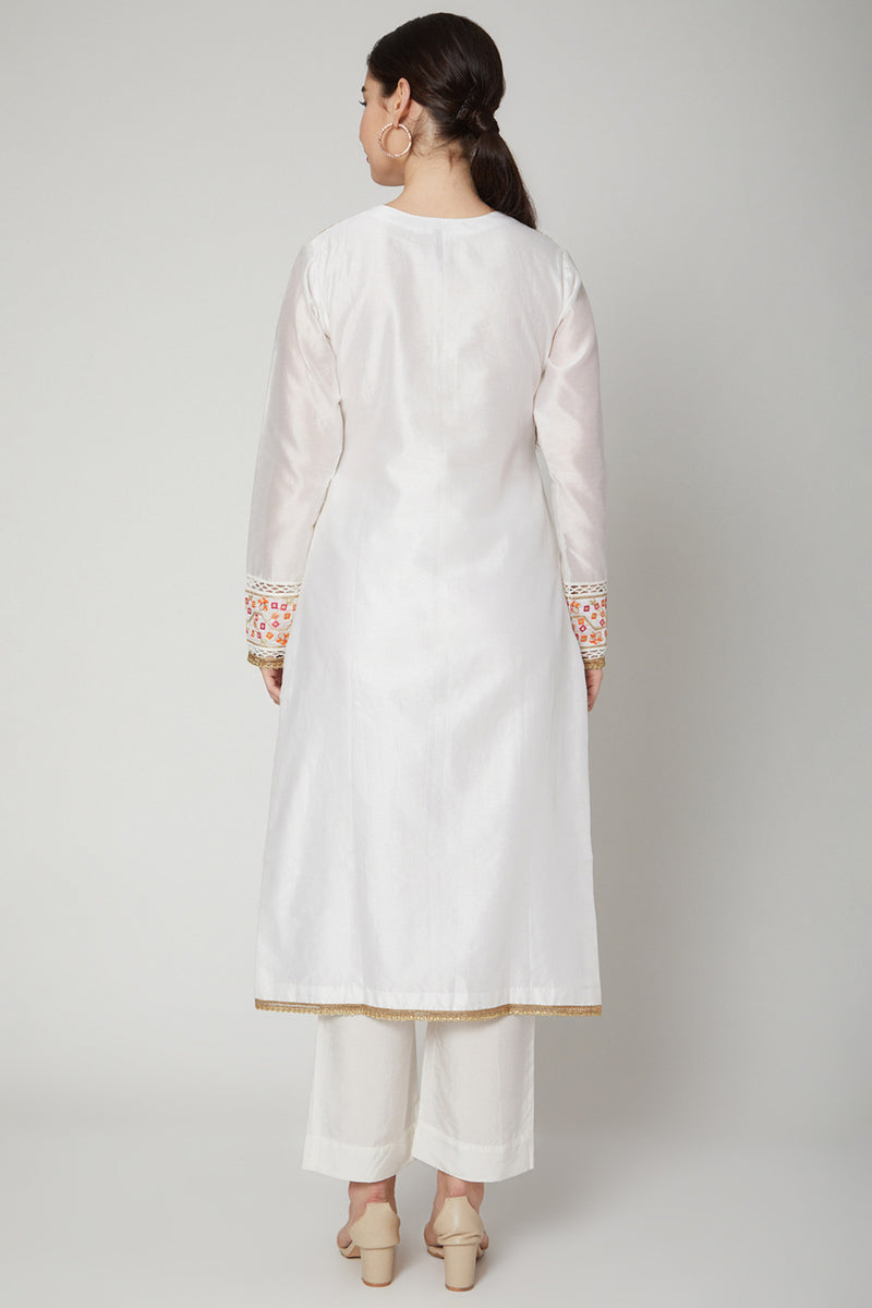 White Embroidered A-Line Kurta Set