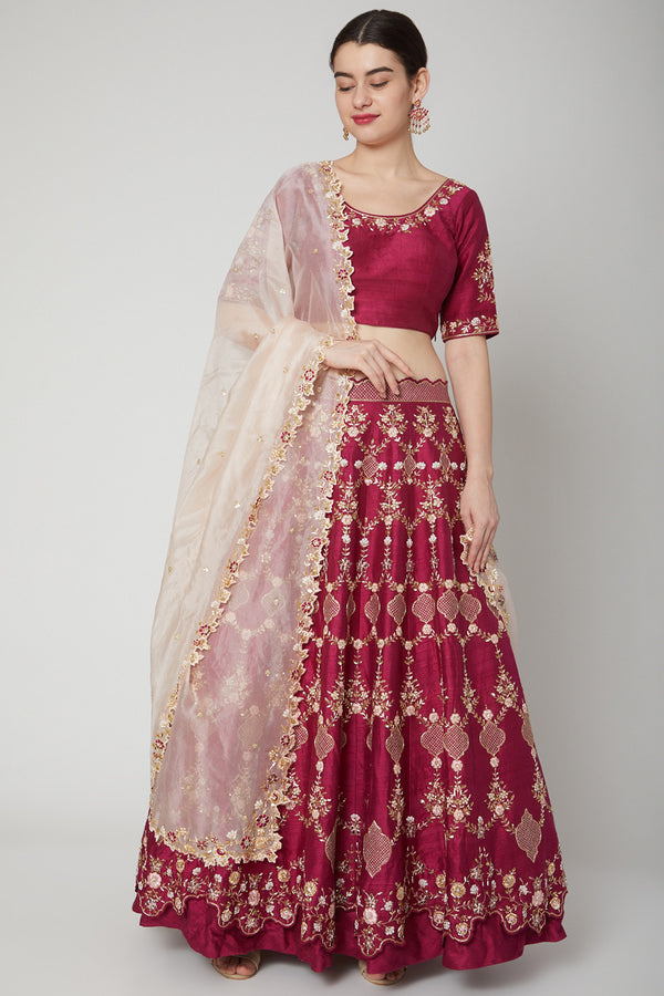 Fuchsia Embroidered Lehenga Set