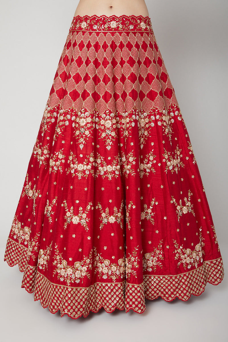Red Embroidered Lehenga Set