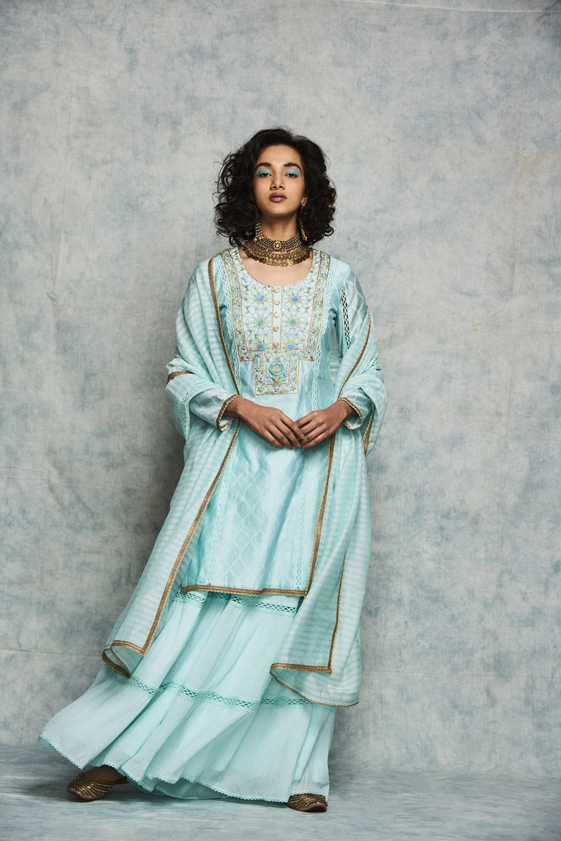 Turquoise Blue Embroidered Kurta Set