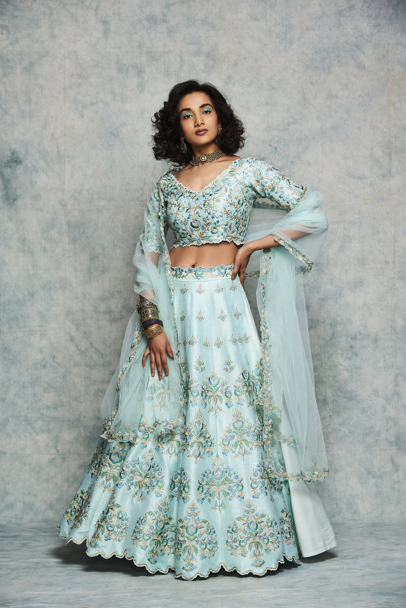 Turquoise Blue Embroidered Lehenga Set