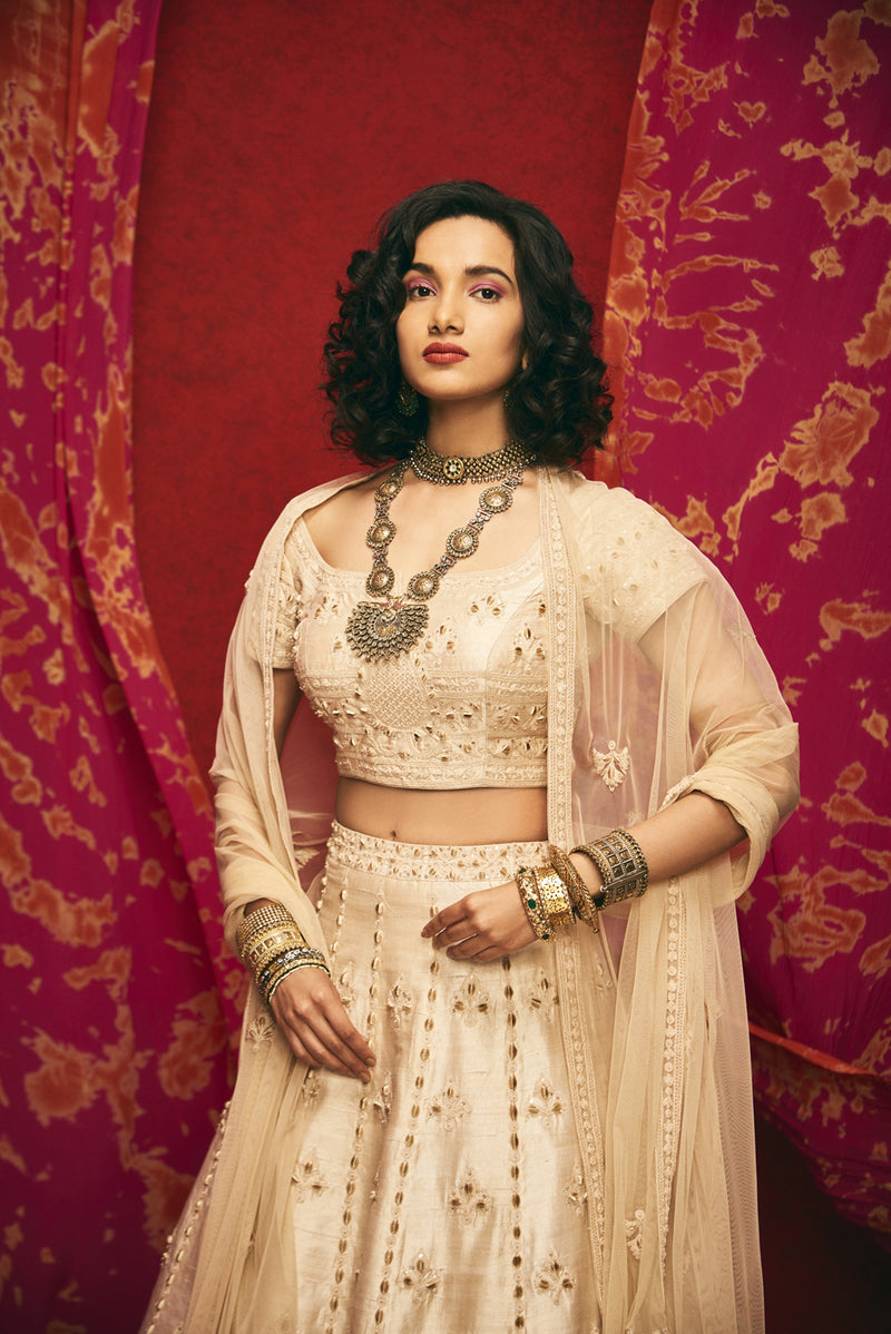 Beige Dori Work Embroidered Lehenga Set