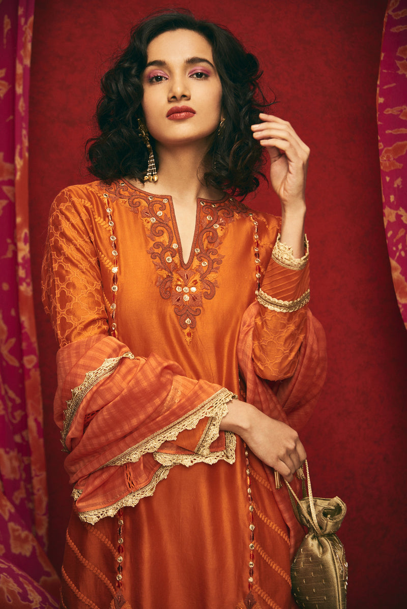 Orange Short Kurta Set