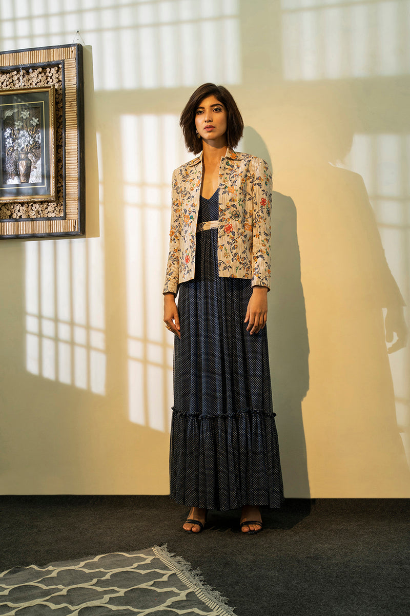 Net maxi Dress with Crepe Jacket