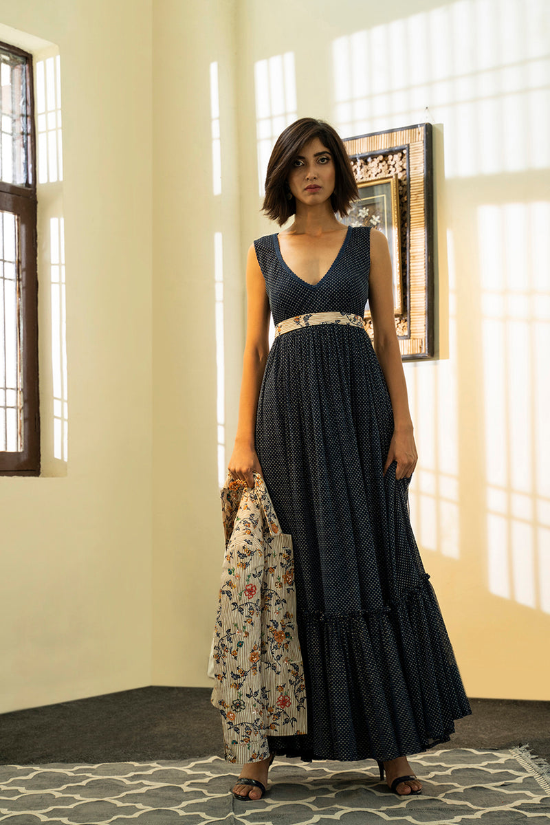 Net maxi Dress with Crepe Jacket