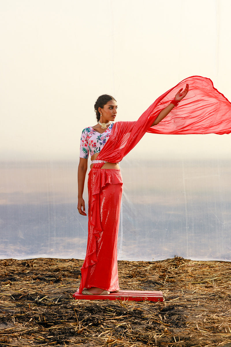 Pre-Draped saree with belt