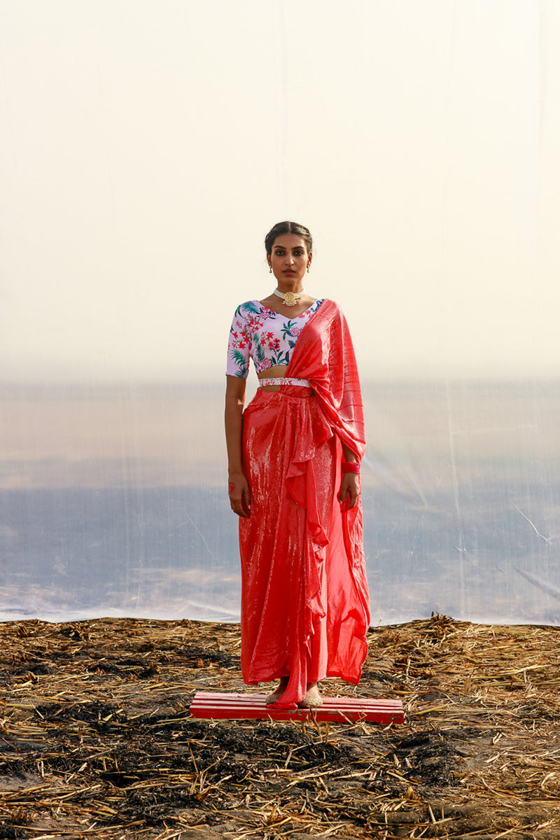 Pre-Draped saree with belt