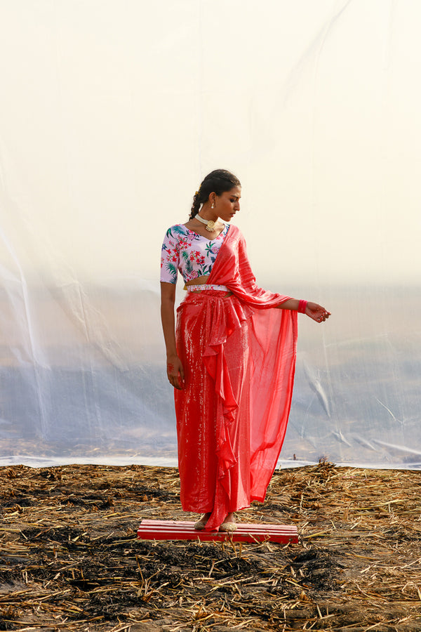 Pre-Draped saree with belt