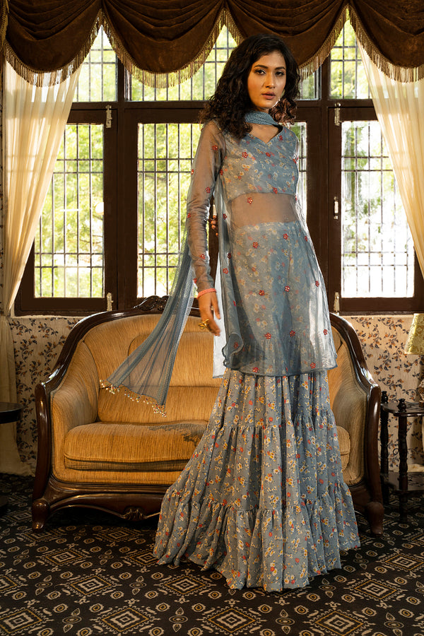 Georgette Sharara Suit with Dupatta