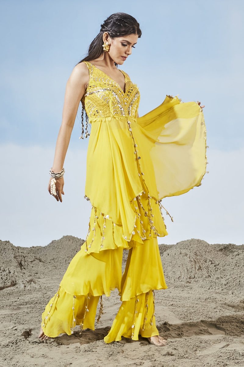 Yellow Fantasy Sharara Set