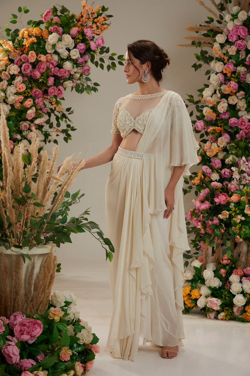 Cream Saree Set