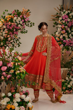 Orange Anarkali With Salwat And Dupatta