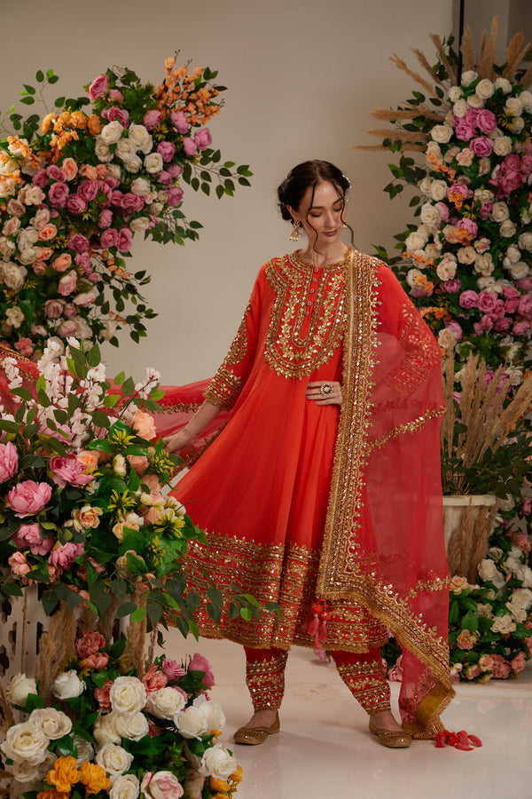 Orange Anarkali With Salwat And Dupatta