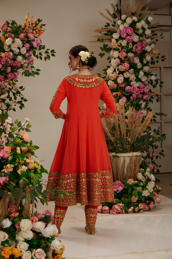 Orange Anarkali With Salwat And Dupatta