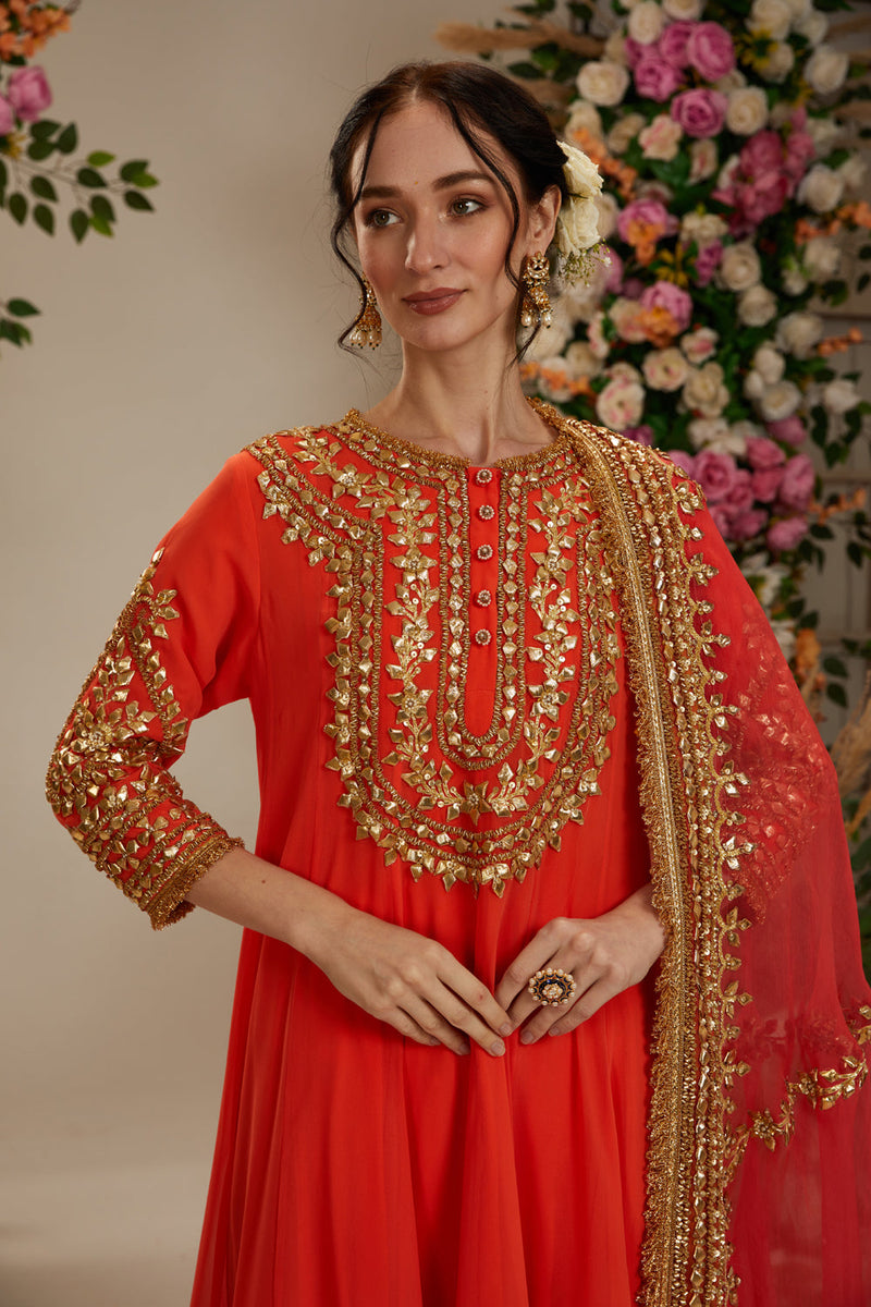 Orange Anarkali With Salwat And Dupatta