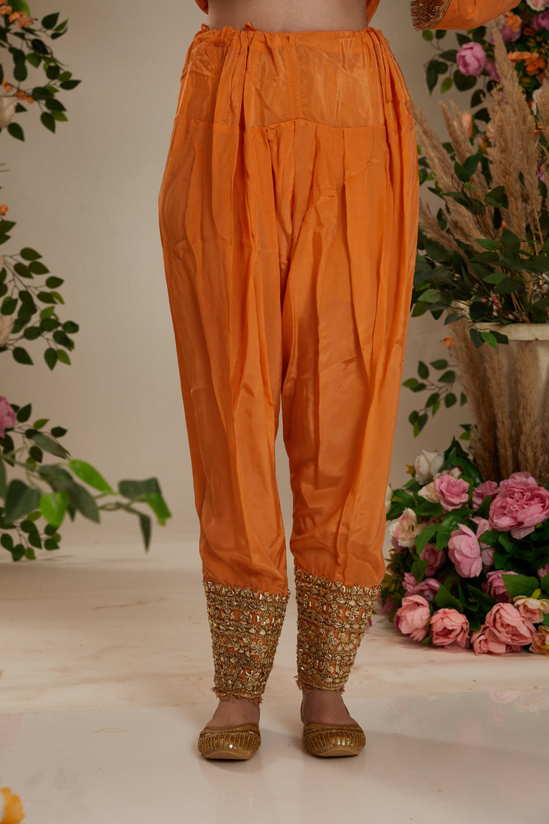 Peach  Orange Long Anarkali With Matching Salwar With Organza Dupatta