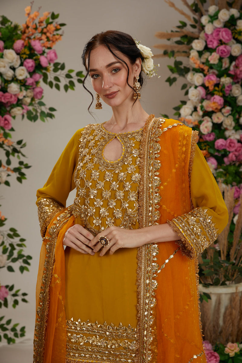 Musturd  Kurta With Sharara And Dupatta