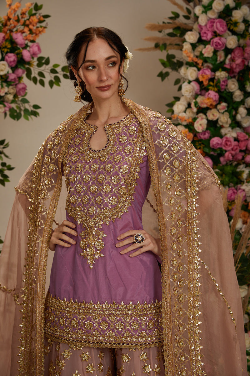 Lavender Kurta With Sharara And Dupatta